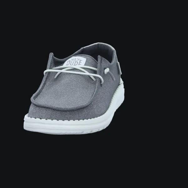 Fashion Hey Dude Shoes Damenslipper Canvas silber/platin