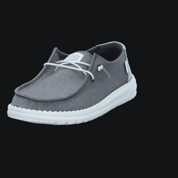 Fashion Hey Dude Shoes Damenslipper Canvas silber/platin