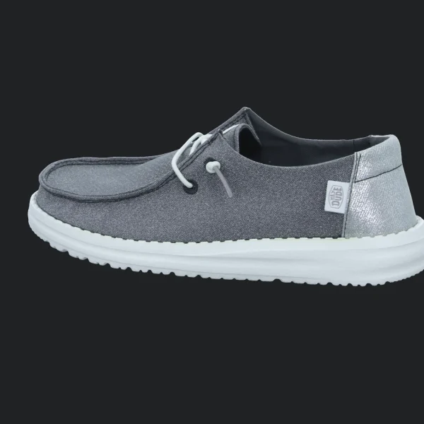 Fashion Hey Dude Shoes Damenslipper Canvas silber/platin