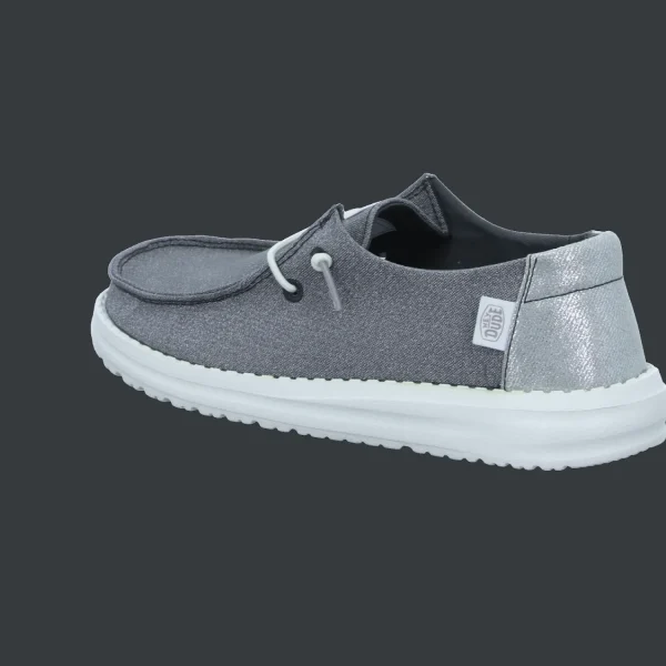 Fashion Hey Dude Shoes Damenslipper Canvas silber/platin