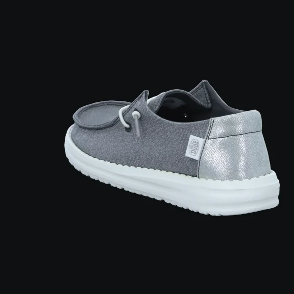 Fashion Hey Dude Shoes Damenslipper Canvas silber/platin