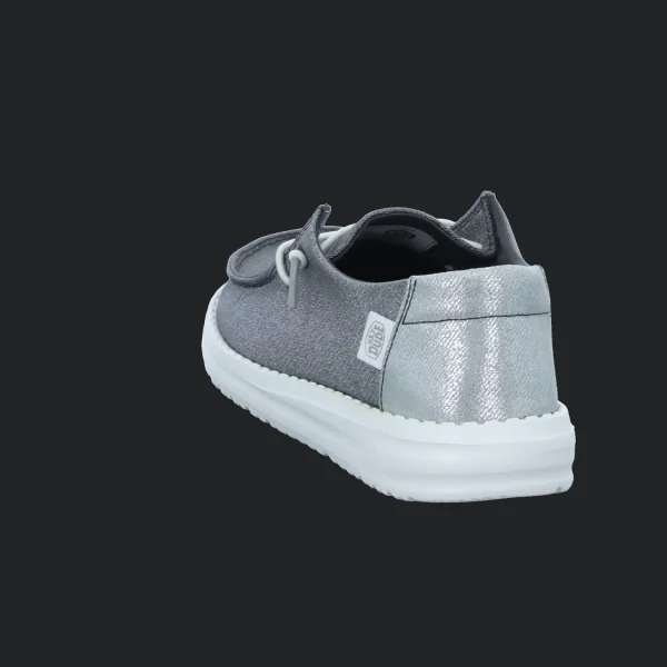 Fashion Hey Dude Shoes Damenslipper Canvas silber/platin